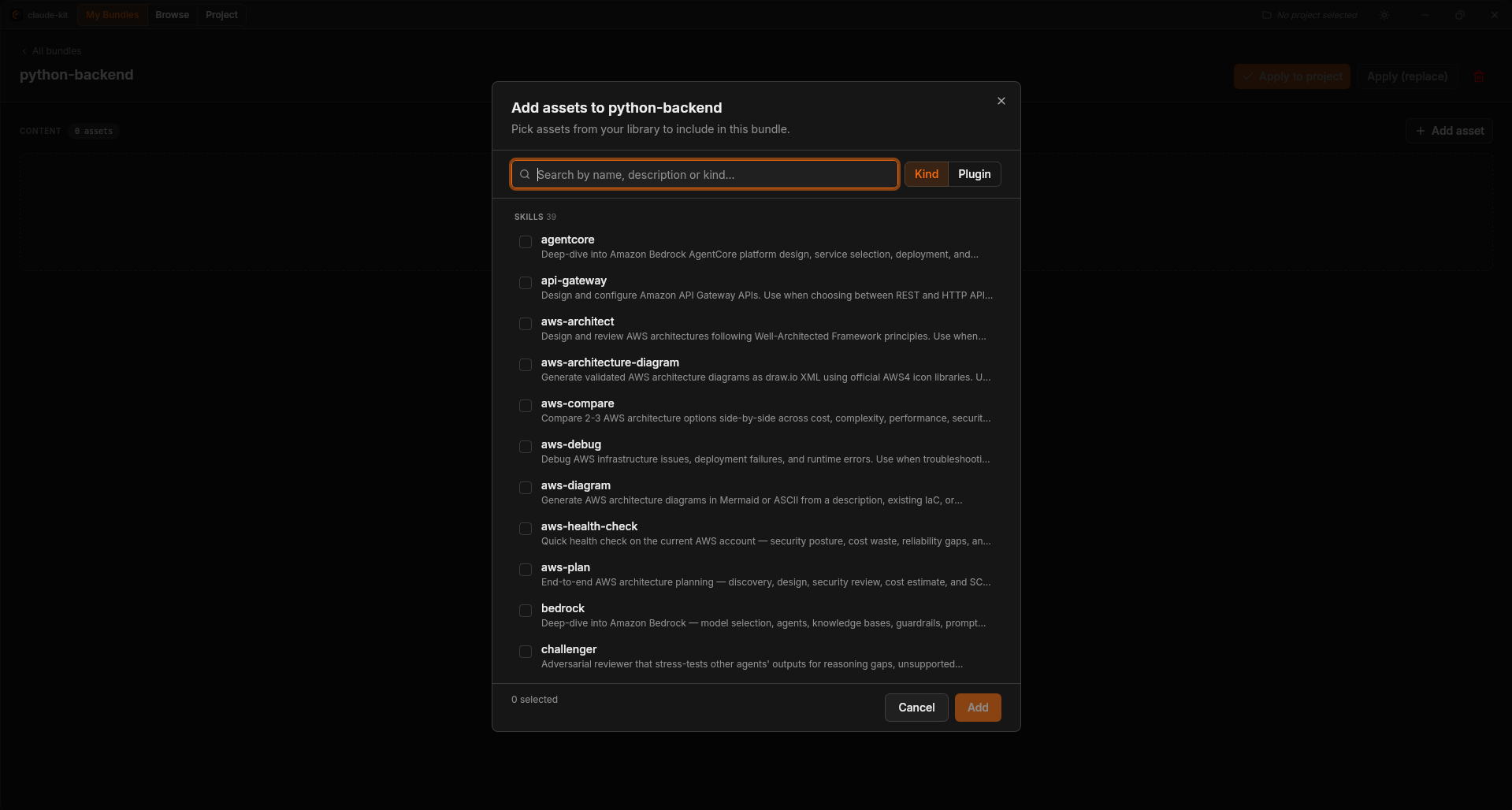 Bundle editor โ pick assets from your library