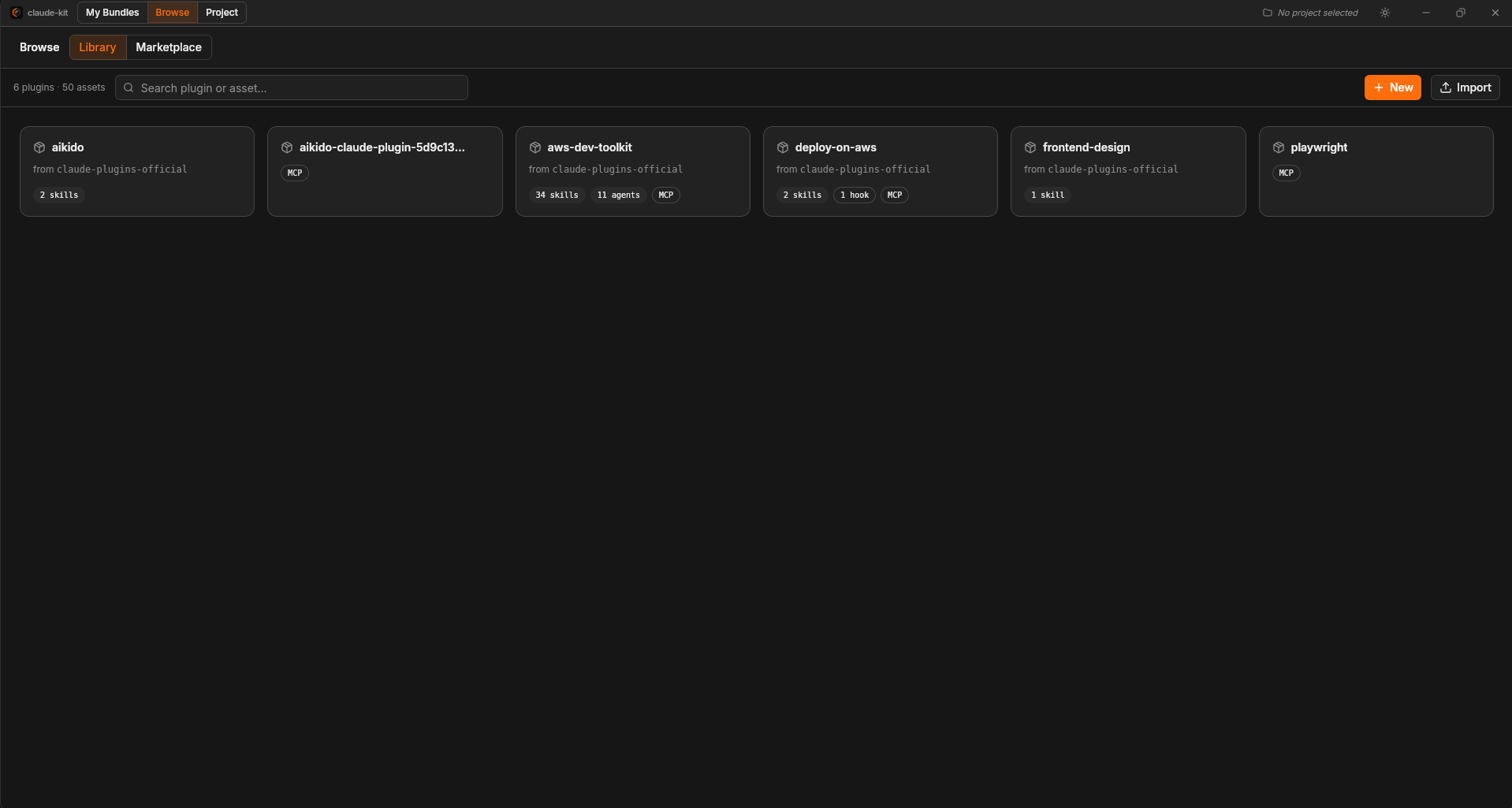 Browse Library โ imported plugins with asset counts